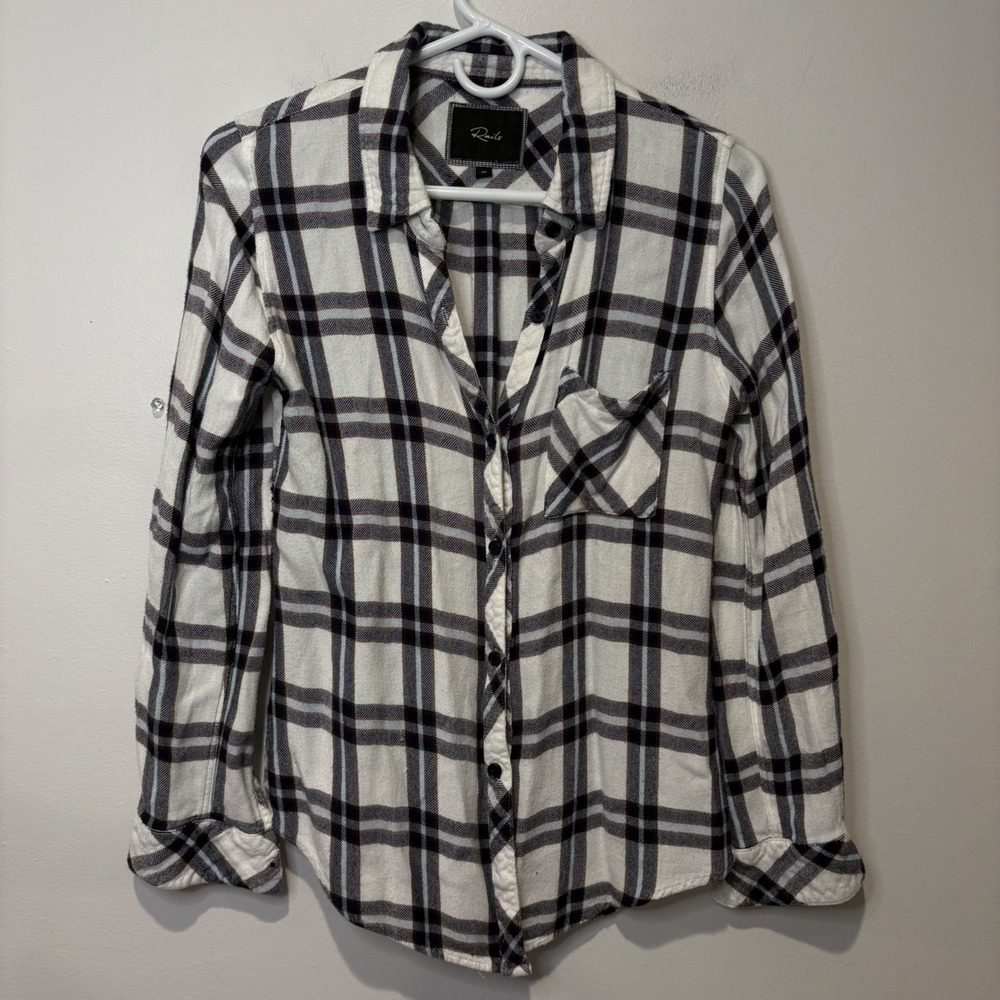 Rails Womens 100% Rayon Flannel XS Soft White‎ Brown Black EUC